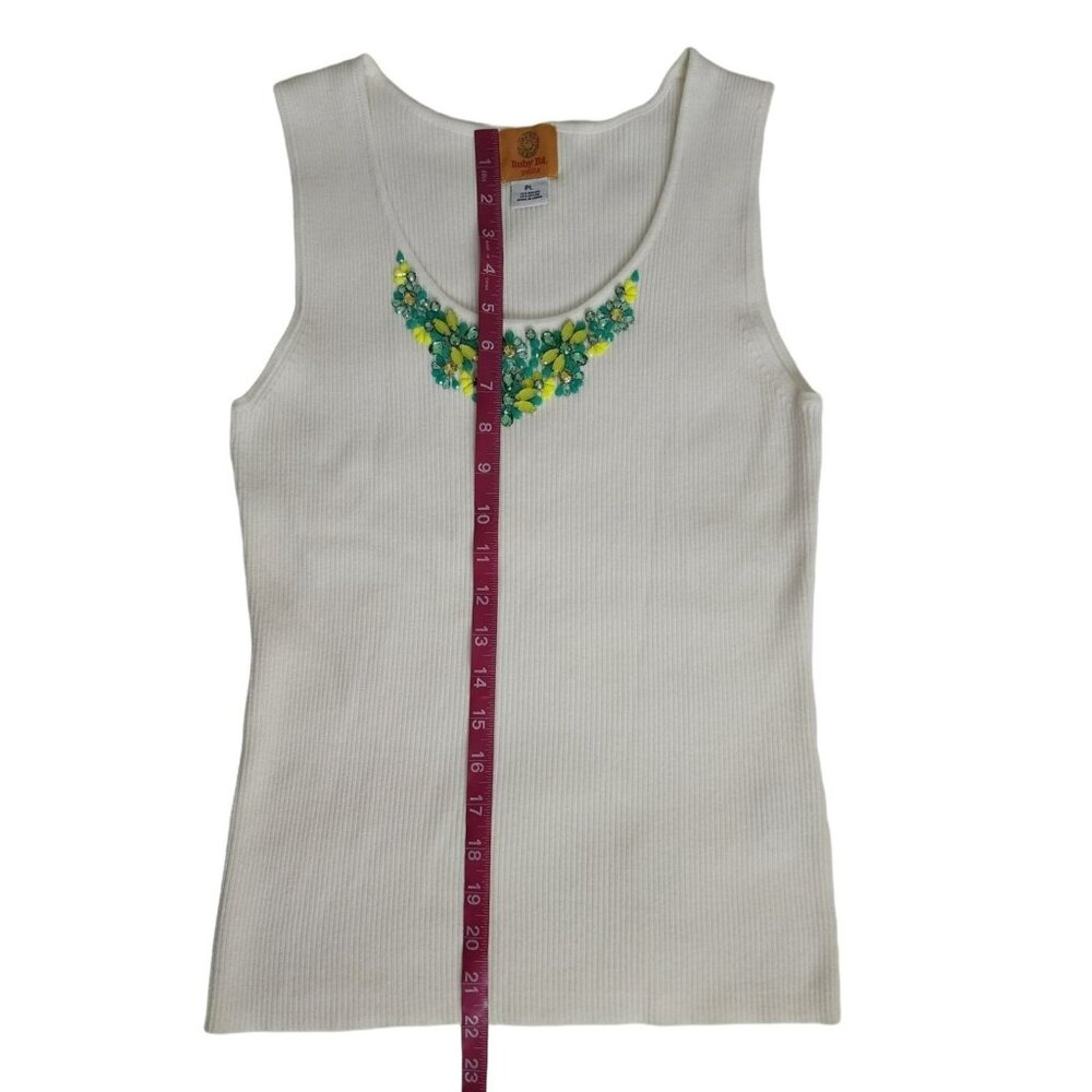 Rudy Rd. Green Yellow Crystal Embellished Knit Tank White Women's Petite Size PL - Picture 5 of 9